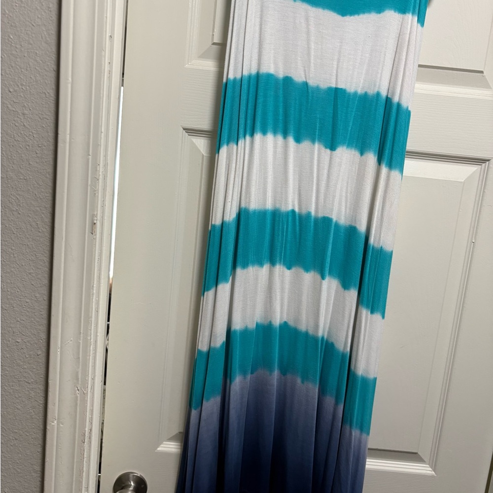 Striped Maxi Skirt in Greenish Blue and White